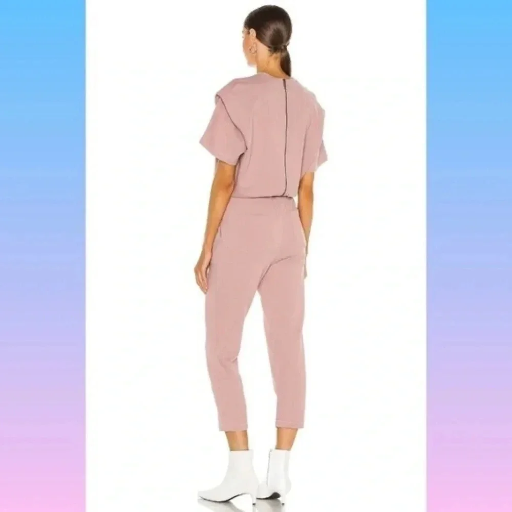 Pistola Clarisse French  Terry Shoulder Pleat Jumpsuit in Cameo Pink, size XS - Picture 3 of 14